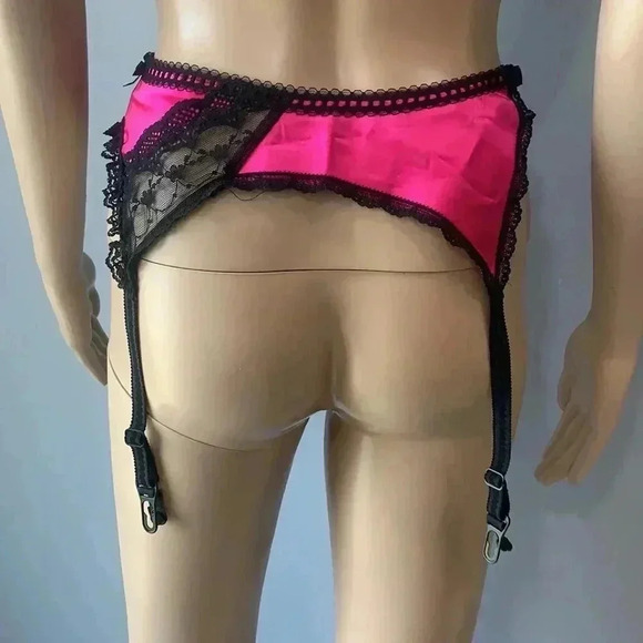 Vintage E. Bole 80’s neon pink black lace garter belt - Picture 7 of 13